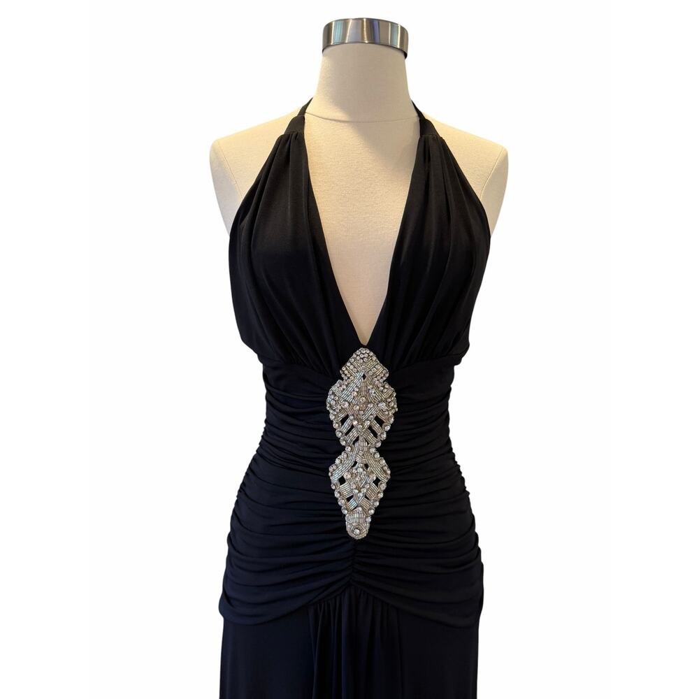 Vintage Cache Black Halter Maxi Dress with Center Embellishment - Picture 3 of 10